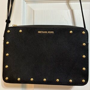 Michael Kors black saffiano studded crossbody